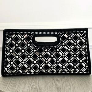 Black Suede Rhinestones Clutch